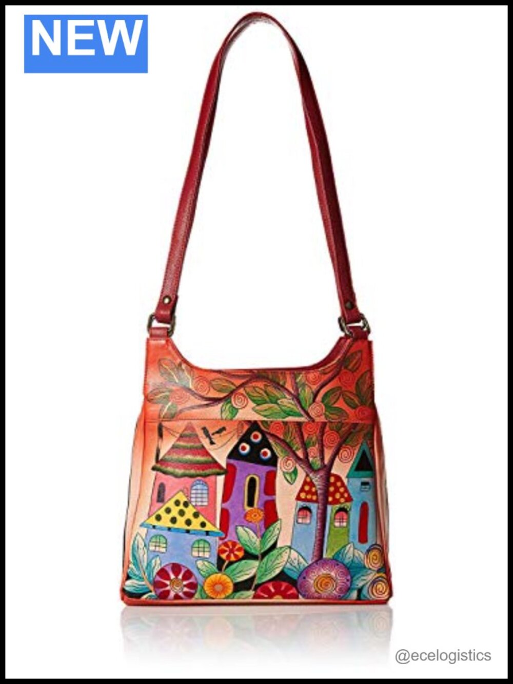 Genuine Leather Hand-Painted Triple Compartment Satchel Bag